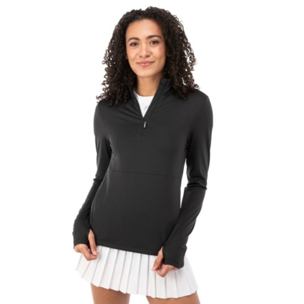 Franklin Womens Quarter Zip Athletic Pullover Black Mock Neck Long Sleeve Top